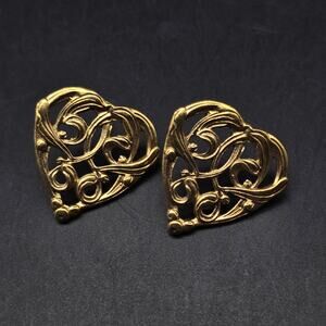 Gold Tone Filigree Heart Earrings Pierced Post Vintage Jewelry
